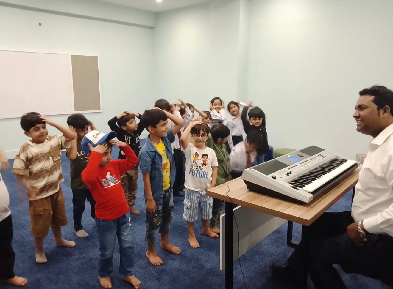 Music class with teacher and students